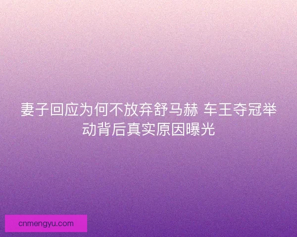 妻子回应为何不放弃舒马赫 车王夺冠举动背后真实原因曝光
