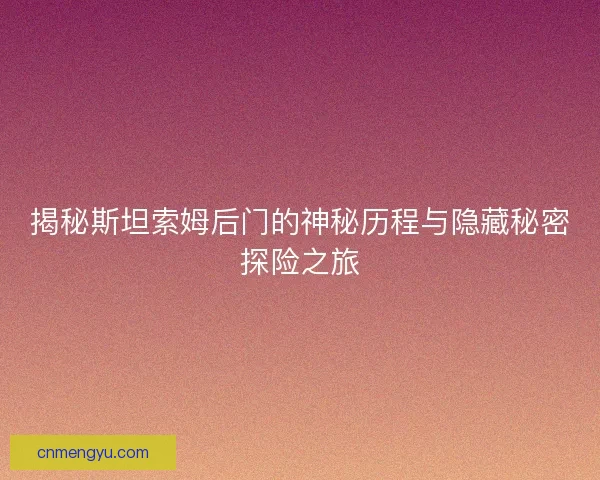 揭秘斯坦索姆后门的神秘历程与隐藏秘密探险之旅
