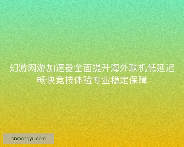 幻游网游加速器全面提升海外联机低延迟畅快竞技体验专业稳定保障
